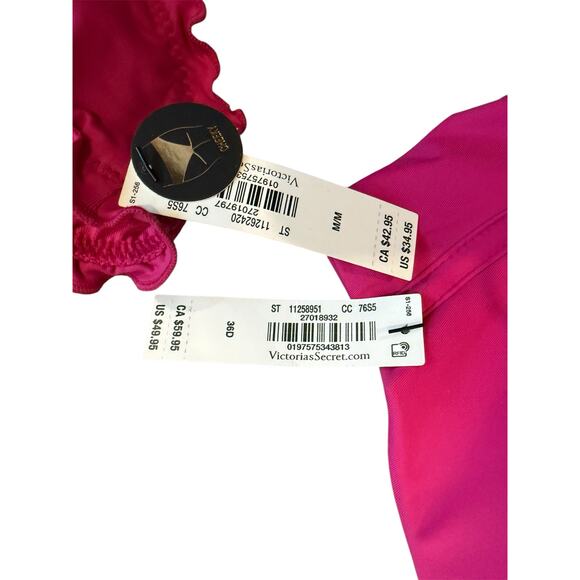 NWT $85 Victorias Secret Sz M 36D Berry Blush Lettuce Trim Cheeky Ruched Bikini - Picture 8 of 9